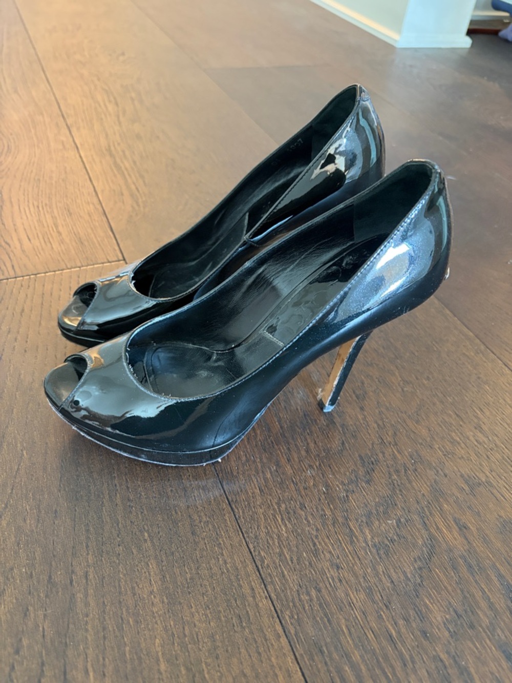 DIOR Black Patent Peep-Toe High Heel Pumps